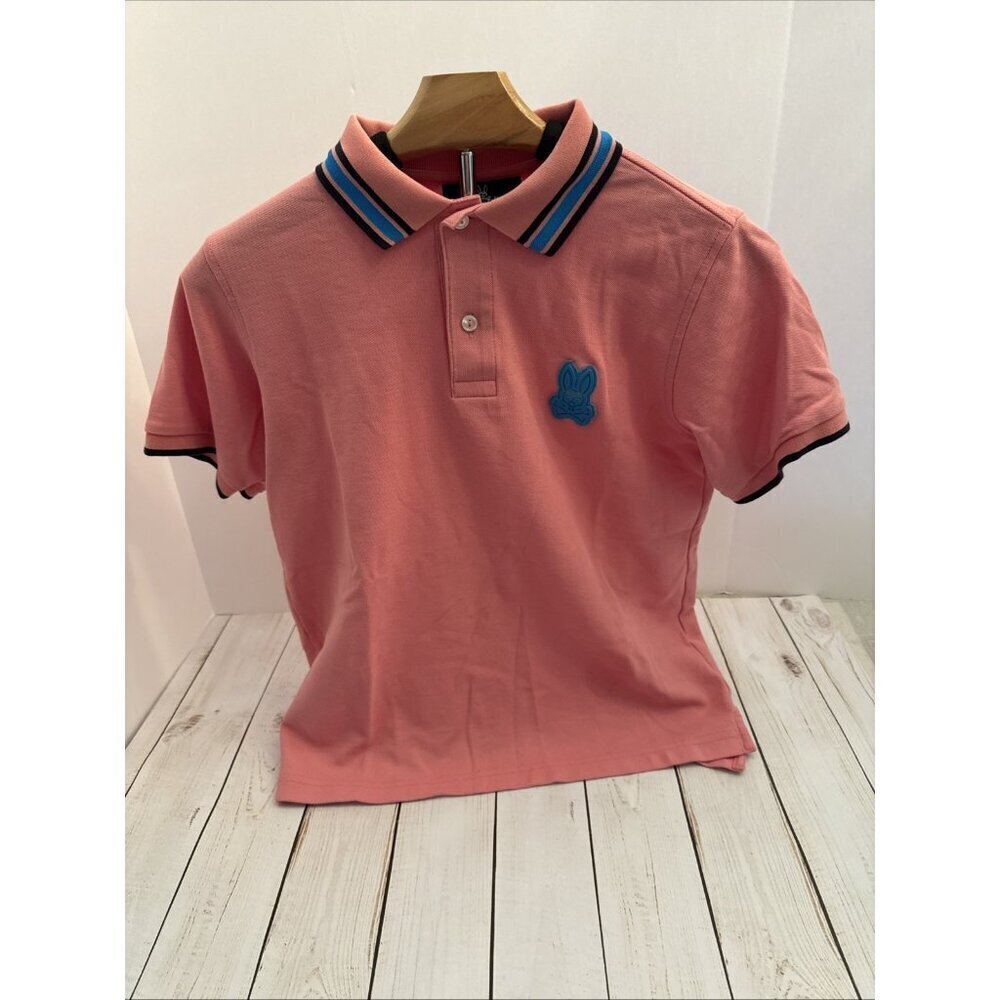 Psycho Bunny Kids Pink Collared Short Sleeve Polo Shirt Size L EUC